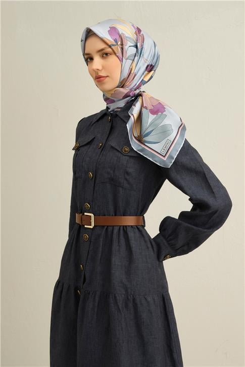 Armine Çiçek Desenli Saf İpek Twill Eşarp 9312D 35