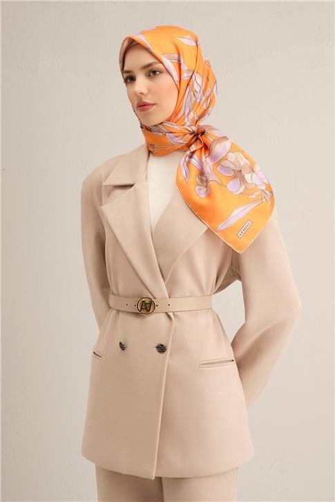 Armine Çiçek Desenli Saf İpek Twill Eşarp 9324D 33