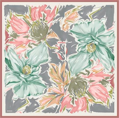 Armine Çiçek Desenli Saf İpek Twill Eşarp 9337D 01