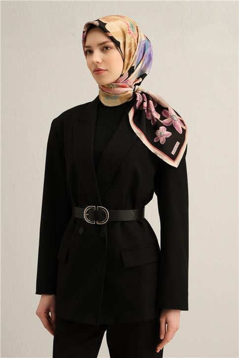 Armine Çiçek Desenli Saf İpek Twill Eşarp 9318D 04