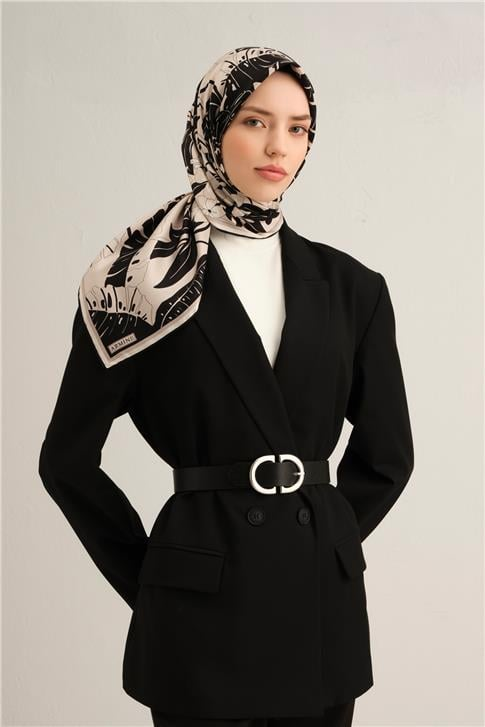 Armine Çiçek Desenli Saf İpek Twill Eşarp 9353D 04