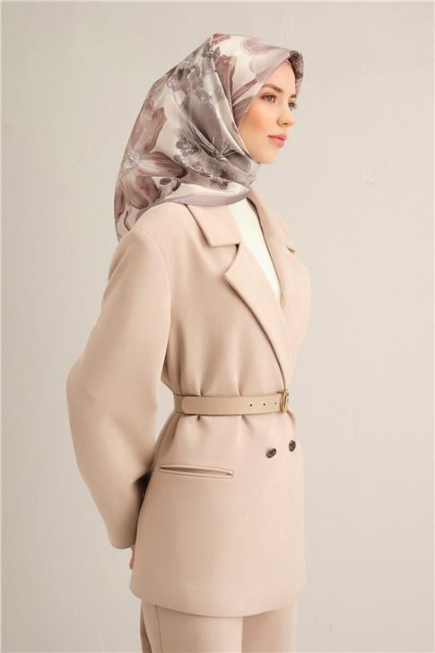 Armine Çiçek Desenli Saf İpek Twill Eşarp 9318D 83