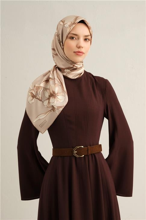 Armine Çiçek Desenli Saf İpek Twill Eşarp 9324D 32