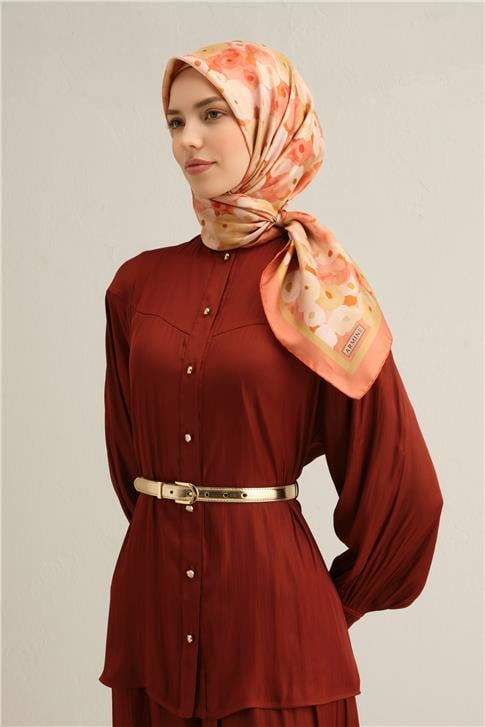 Armine Çiçek Desenli Saf İpek Twill Eşarp 9300D 55