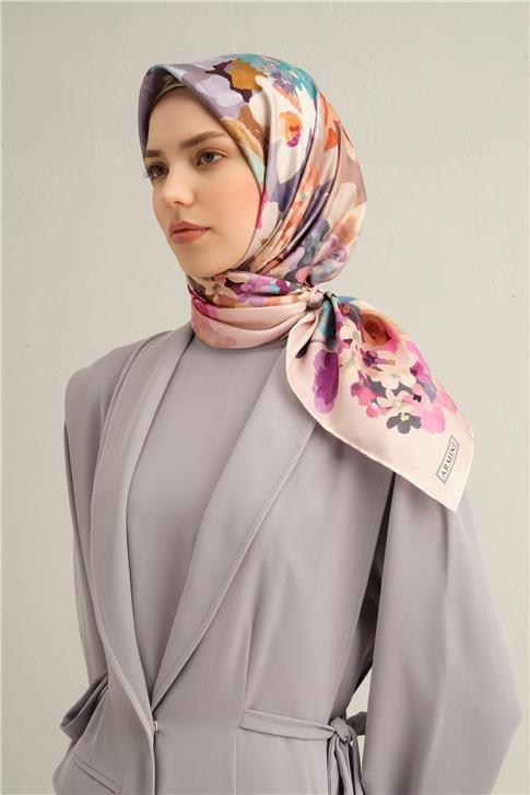Armine Çiçek Desenli Saf İpek Twill Eşarp 9334D 39