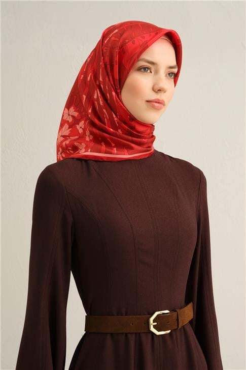Armine Çiçek Desenli Saf İpek Twill Eşarp 9353D 34