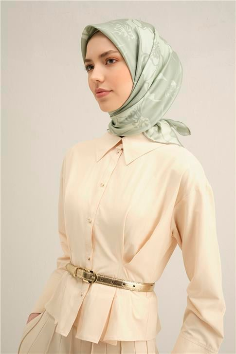 Armine Çiçek Desenli Saf İpek Twill Eşarp 9344D 37