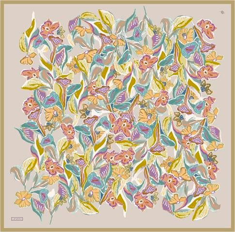 Armine Çiçek Desenli Saf İpek Twill Eşarp 9332D 07