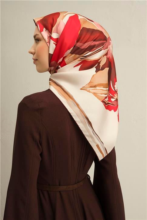 Armine Çiçek Desenli Saf İpek Twill Eşarp 9340D 03