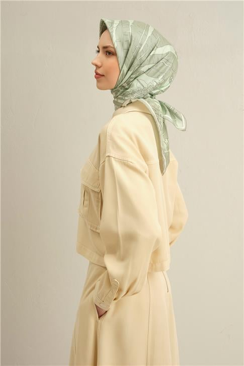 Armine Çiçek Desenli Saf İpek Twill Eşarp 9353D 38