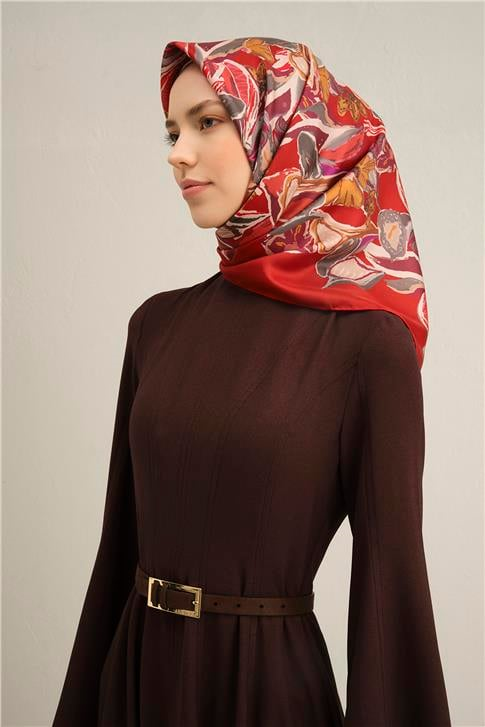 Armine Çiçek Desenli Saf İpek Twill Eşarp 9332D 85
