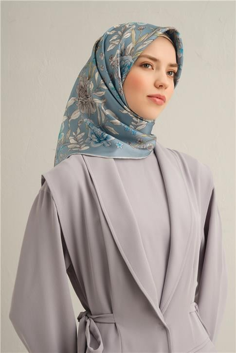 Armine Çiçek Desenli Saf İpek Twill Eşarp 9347D 05
