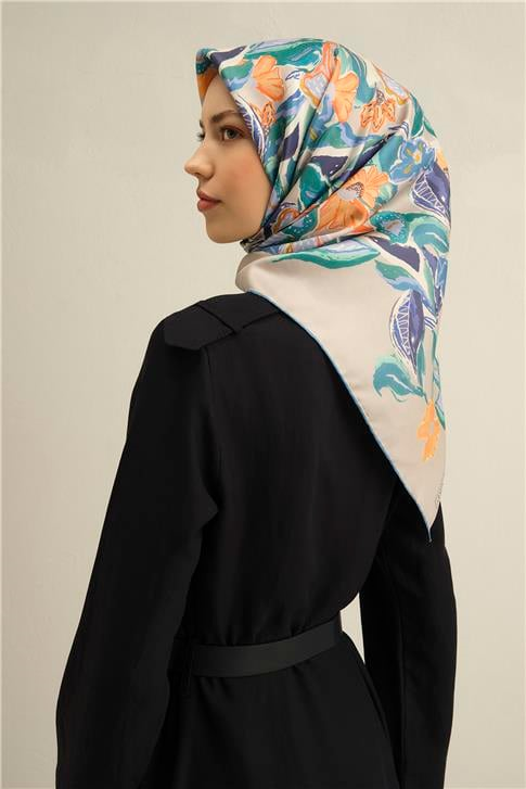 Armine Çiçek Desenli Saf İpek Twill Eşarp 9332D 81
