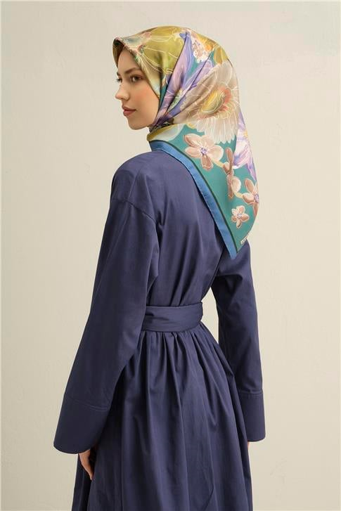 Armine Çiçek Desenli Saf İpek Twill Eşarp 9318D 35