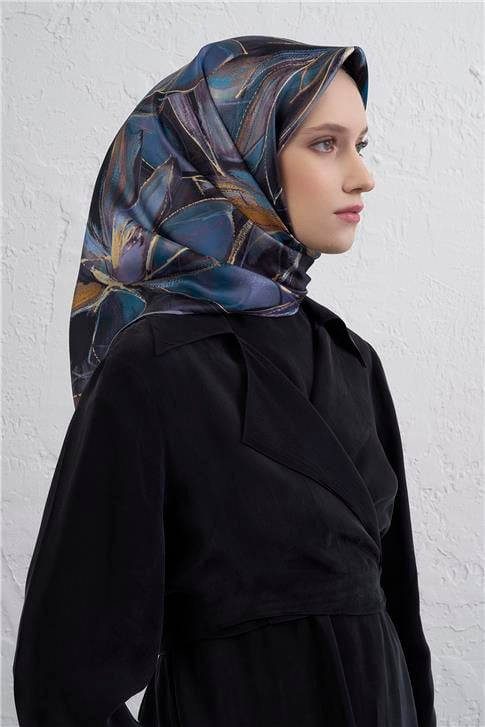 Armine Çiçek Desenli Saf İpek Twill Eşarp 9406D 36