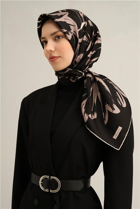 Armine Çiçek Desenli Saf İpek Twill Eşarp 9322D 13