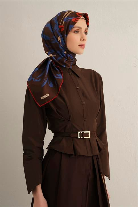 Armine Çiçek Desenli Saf İpek Twill Eşarp 9322D 84