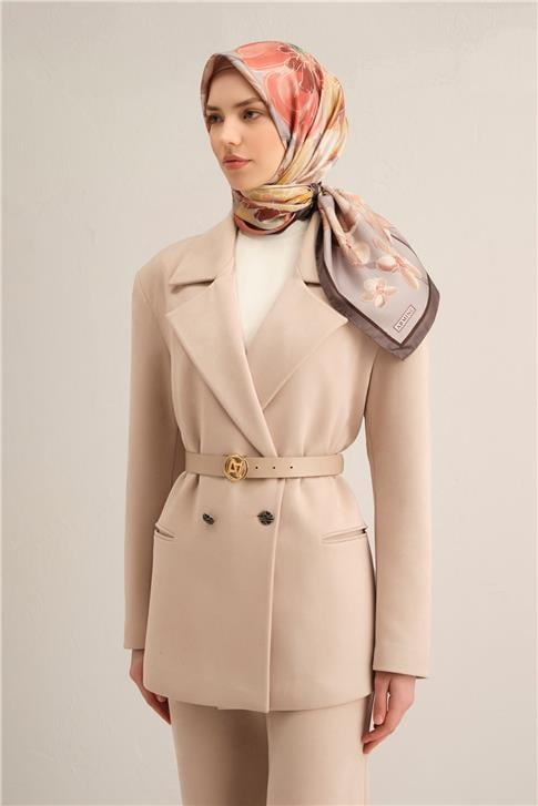 Armine Çiçek Desenli Saf İpek Twill Eşarp 9318D 34