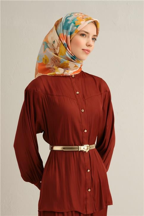 Armine Çiçek Desenli Saf İpek Twill Eşarp 9334D 80