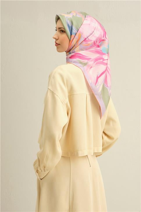 Armine Çiçek Desenli Saf İpek Twill Eşarp 9337D 54