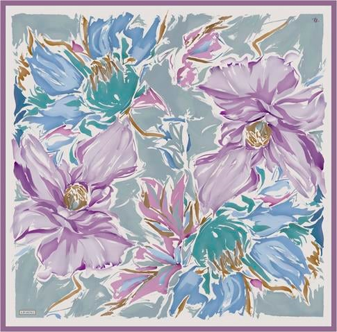 Armine Çiçek Desenli Saf İpek Twill Eşarp 9337D 06