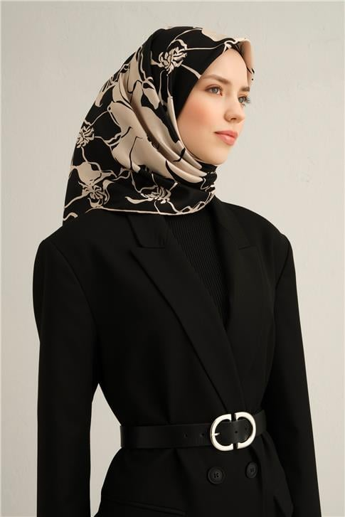 Armine Çiçek Desenli Saf İpek Twill Eşarp 9344D 39
