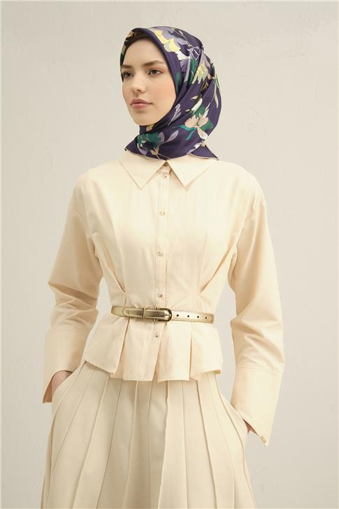 Armine Çiçek Desenli Saf İpek Twill Eşarp 9342D 54