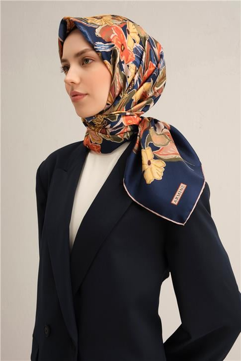 Armine Çiçek Desenli Saf İpek Twill Eşarp 9332D 37