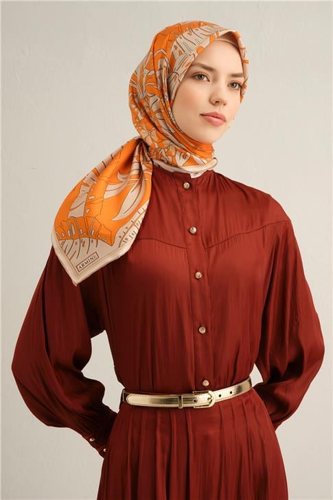 Armine Çiçek Desenli Saf İpek Twill Eşarp 9353D 05