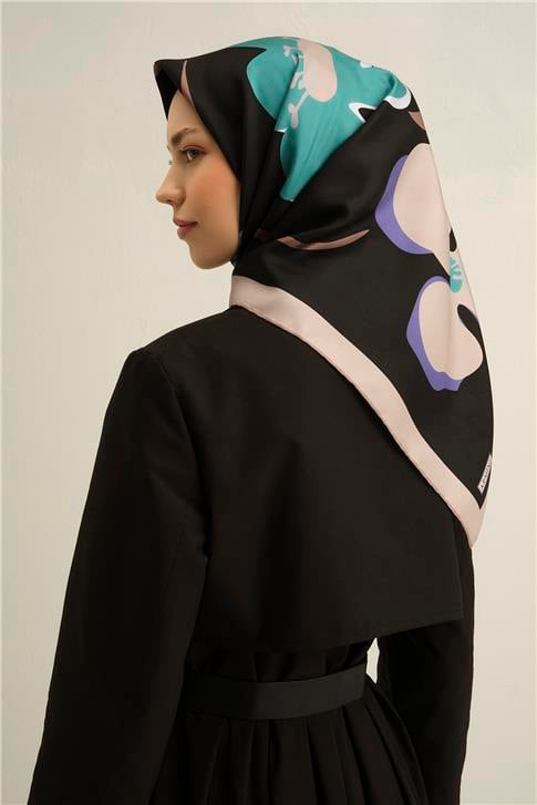 Armine Çiçek Desenli Saf İpek Twill Eşarp 9317D 08