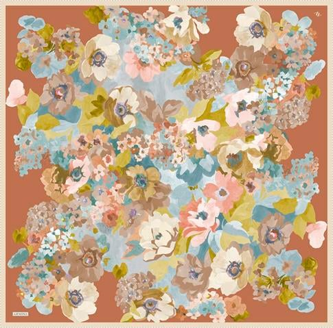 Armine Çiçek Desenli Saf İpek Twill Eşarp 9334D 80