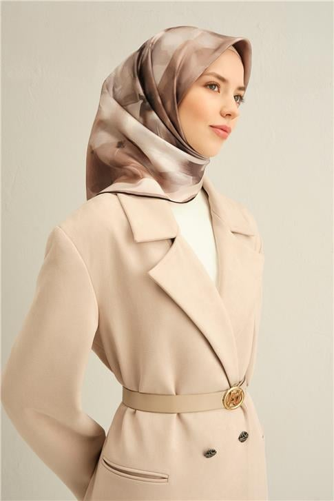 Armine Çiçek Desenli Saf İpek Twill Eşarp 9310D 86