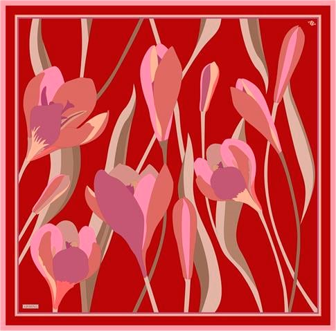 Armine Çiçek Desenli Saf İpek Twill Eşarp 9302D 02