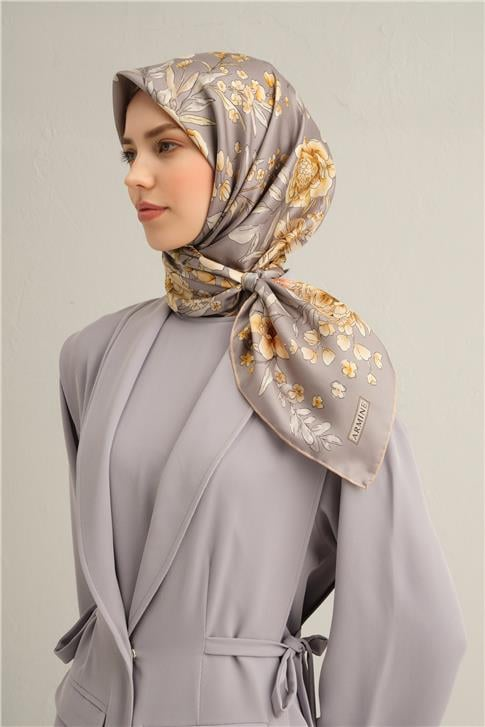 Armine Çiçek Desenli Saf İpek Twill Eşarp 9347D 52