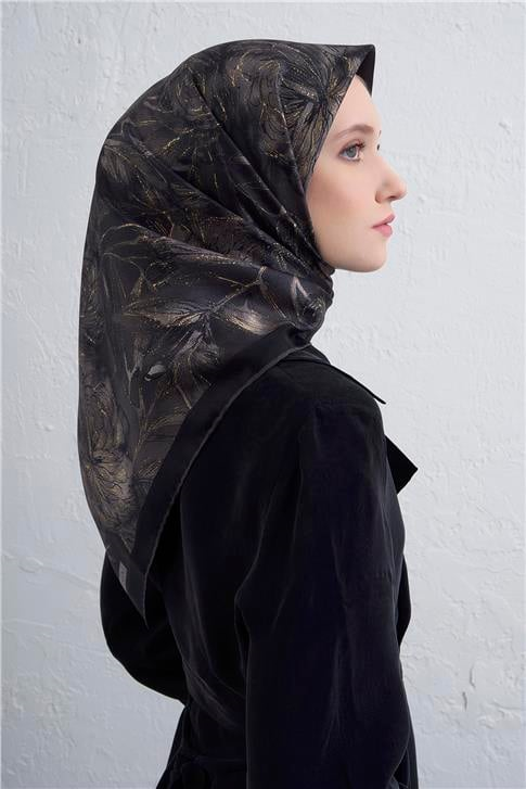 Armine Çiçek Desenli Saf İpek Twill Eşarp 9409D 85