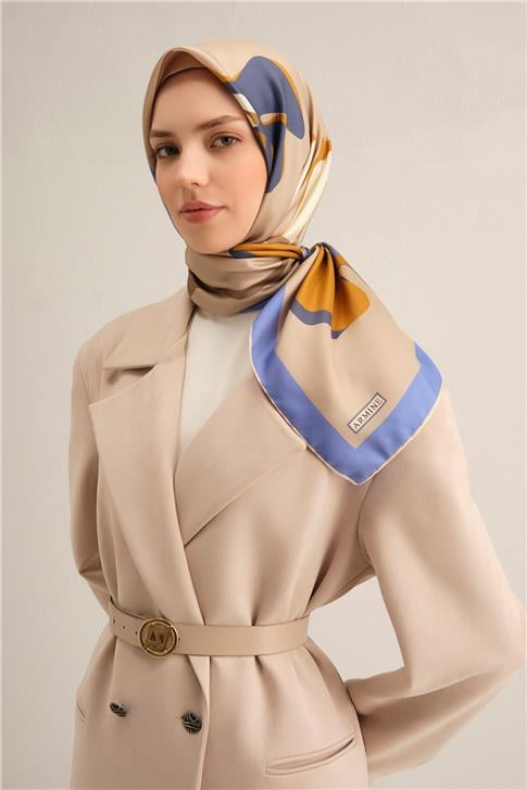 Armine Çiçek Desenli Saf İpek Twill Eşarp 9317D 34