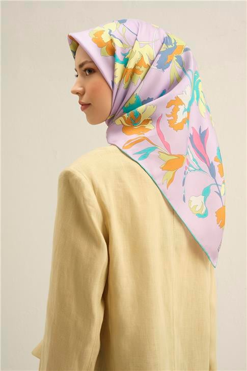 Armine Çiçek Desenli Saf İpek Twill Eşarp 9342D 56