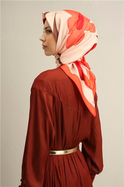 Armine Çiçek Desenli Saf İpek Twill Eşarp 9317D 31