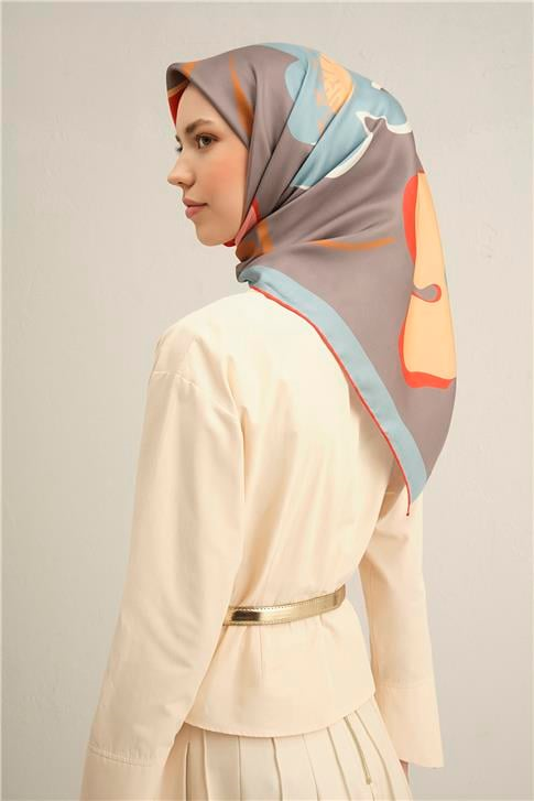 Armine Çiçek Desenli Saf İpek Twill Eşarp 9317D 03