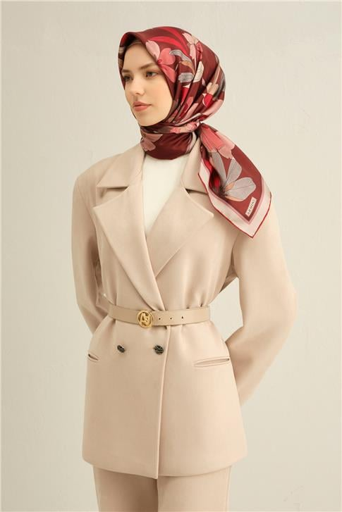 Armine Çiçek Desenli Saf İpek Twill Eşarp 9312D 85