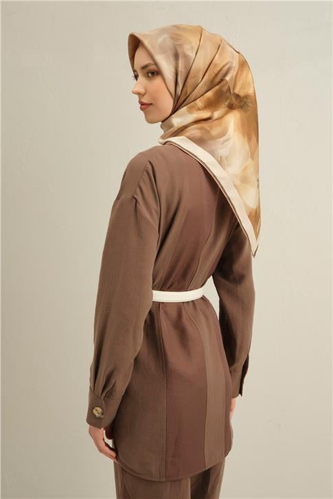 Armine Çiçek Desenli Saf İpek Twill Eşarp 9310D 36