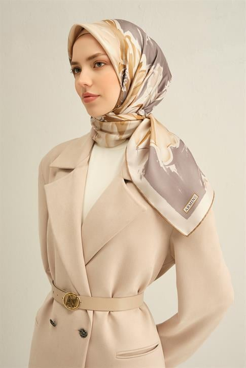 Armine Çiçek Desenli Saf İpek Twill Eşarp 9337D 07