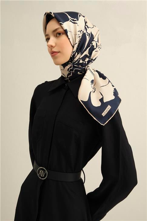 Armine Çiçek Desenli Saf İpek Twill Eşarp 9344D 40