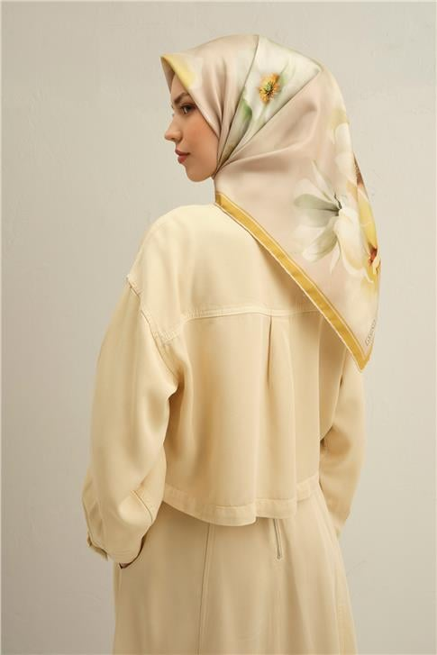 Armine Çiçek Desenli Saf İpek Twill Eşarp 9305D 33