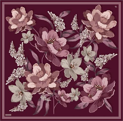 Armine Çiçek Desenli Saf İpek Twill Eşarp 9414D 2