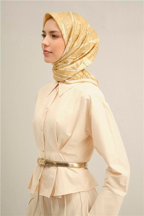 Armine Çiçek Desenli Saf İpek Twill Eşarp 9353D 35