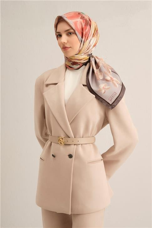 Armine Çiçek Desenli Saf İpek Twill Eşarp 9318D 34