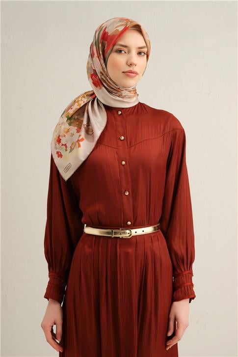 Armine Çiçek Desenli Saf İpek Twill Eşarp 9334D 10