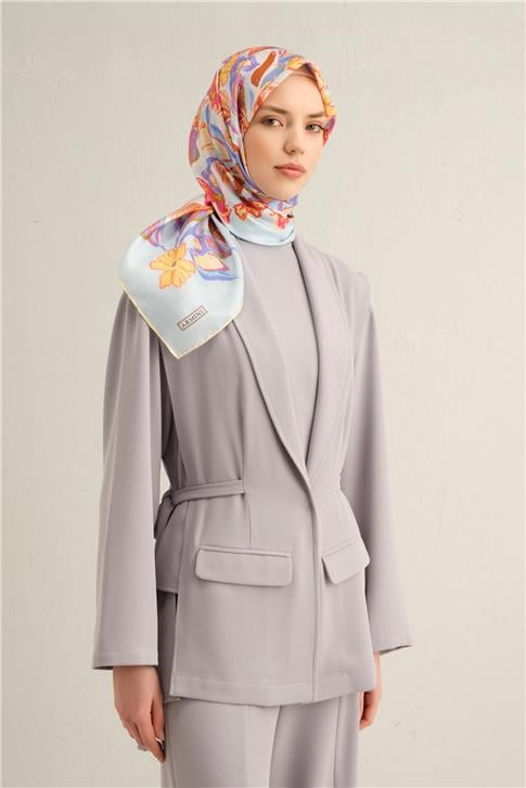 Armine Çiçek Desenli Saf İpek Twill Eşarp 9332D 58