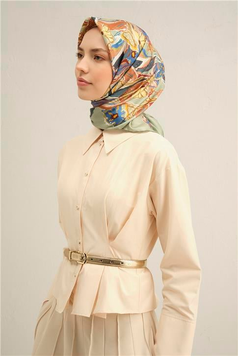 Armine Çiçek Desenli Saf İpek Twill Eşarp 9332D 57